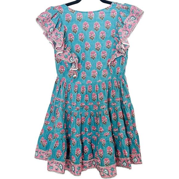 Saylor Malin Blue Floral Print Flutter Sleeve Mini Dress Size Small - Picture 3 of 5